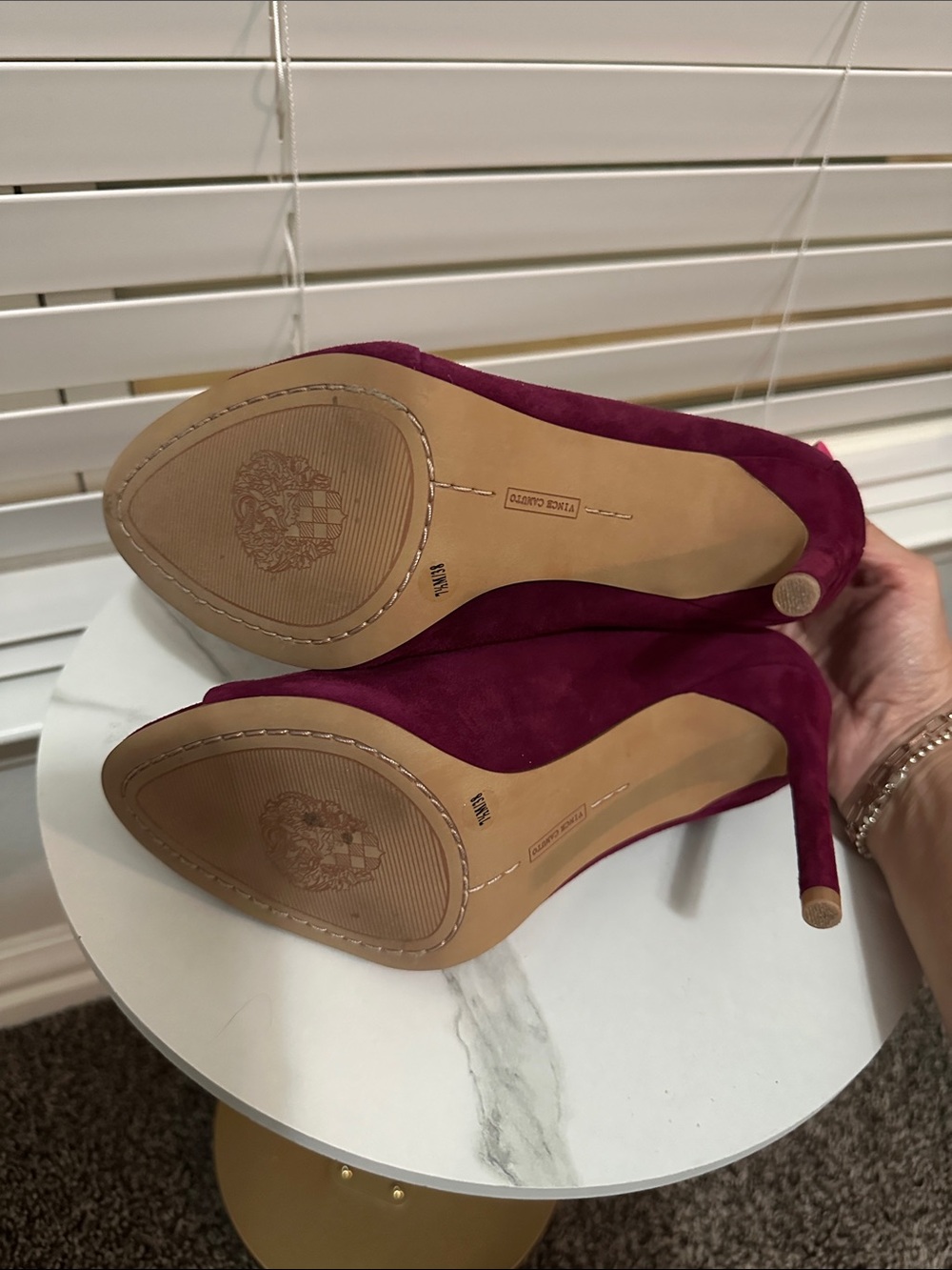 Vince Camuto Burgundy Suede Peep-Toe Stiletto Pumps - Picture 5 of 5